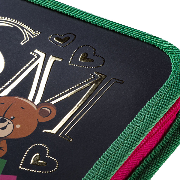 Пенал 1секц.+ств. 190*130 Hatber "Милый мишка" на молнии мат.ламин. 3D фольга , с табл.умнож. в инд.уп