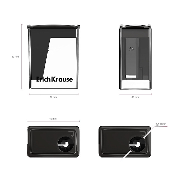 Точилка пластиковая ErichKrause City Mini, Classic, с контейнером, ассорти (в коробке-дисплее по 28 шт)