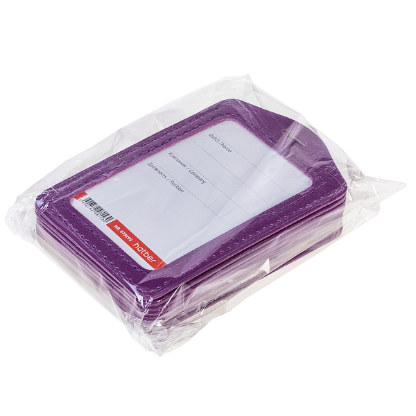 Бейдж вертикальный Hatber, 72 х 112мм (внутр.54 х 87мм), экокожа, фиолетовый