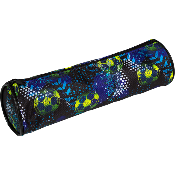 Пенал "Attomex. Football" 21x6x6 см, круглый для 55 пр., на молнии, текстильный с рисунком, ассорти 