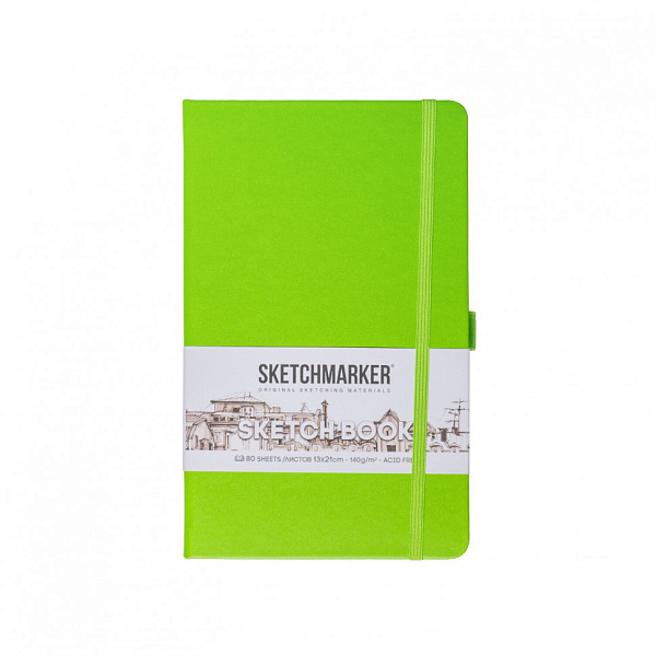 Блокнот для зарисовок Sketchmarker 140г/кв.м 13*21см 80л твердая обложка Зеленый луг