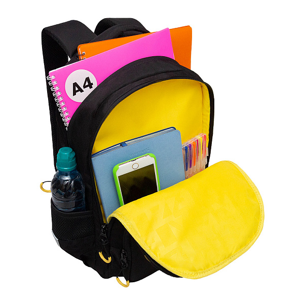 Рюкзак школьный с чехлом для мелочей (/1 черный - желтый)