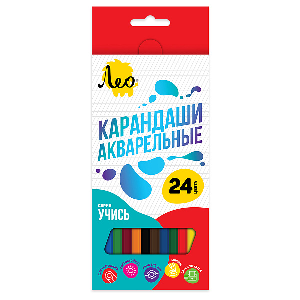 Карандаши 24 цв. акварельные "Лео"   "Учись" заточенный