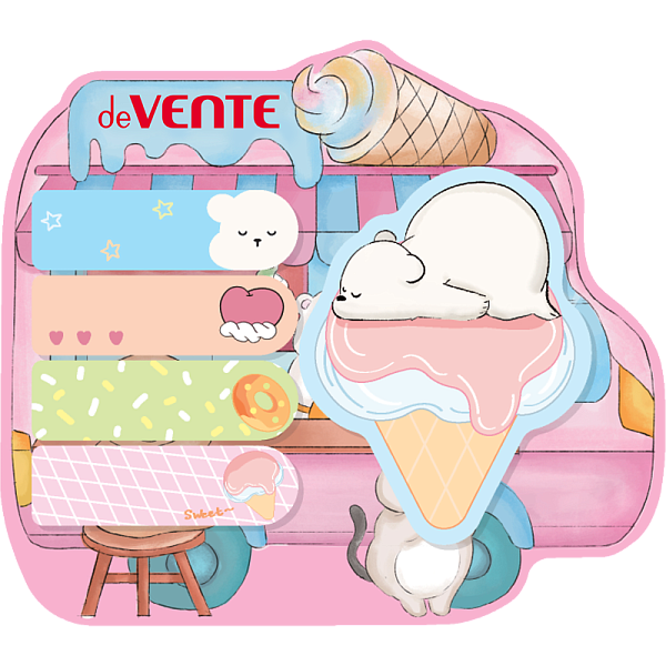 Набор бумага на л/п "deVENTE. Bear&Ice cream" 125x110 мм, размер заметок: 50x15 мм и 55x71 мм, 5x20 