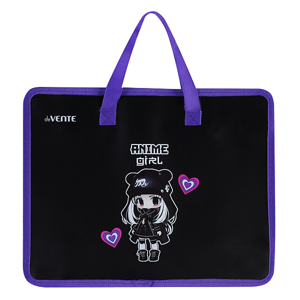 Папка для тетрадей, ИЗО и технологии "deVENTE. Anime Girl" A4 с ручками, с расширением 10 см, 400 мкм, на молнии сверху, в пластиковом пакете 
