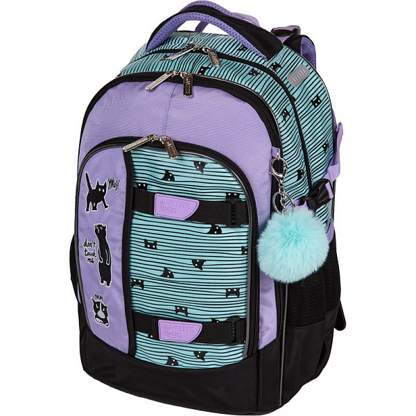 Рюкзак "deVENTE. Ergo. Super Cats" школьный 39x28x20 см (18 л) 850 г, текстильный, 2 отделения на молнии, одно с уплотненным отделением для ноутбука до 15 дюймов и книг и карманом для учебников, второе с органайзером и карабином для ключей, передний 
