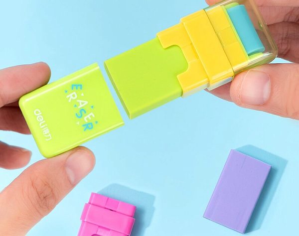 Ластик Deli  60x26x16мм ПВХ ассорти