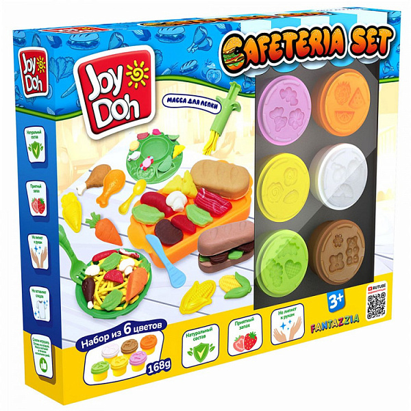 Масса для лепки Joy Doh, набор CAFETERIA SET - КАФЕТЕРИЙ, доп. пресс-формы,  11 аксессуаров, 6 баночек с тестом,  (6 x 28 г.), 1/12