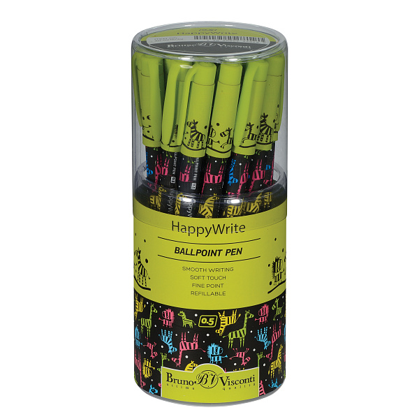 Ручка шариковая 0,5 мм "HappyWrite. Разноцветные зебры" СИНЯЯ