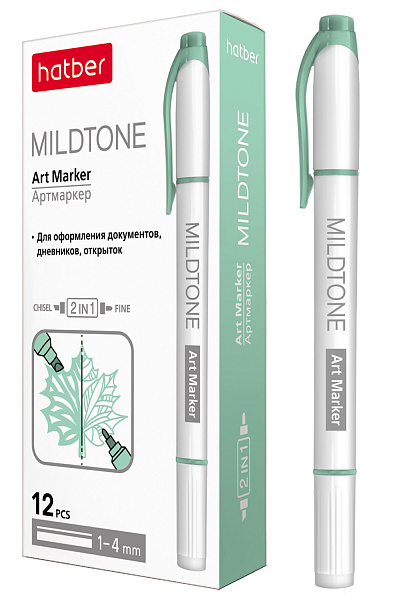 Артмаркер Hatber Mildtone Pastel Двухсторонний Мятный в картонной коробке