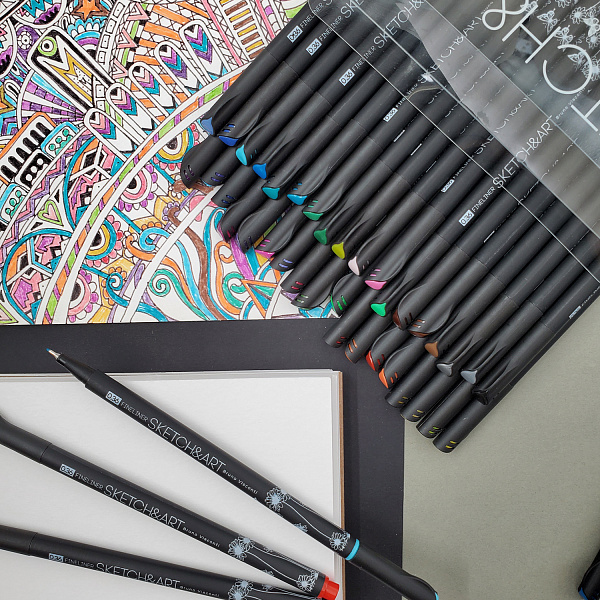 Набор скетч линеров 0.36мм 36 цв. SKETCH&ART. BLACK EDITION