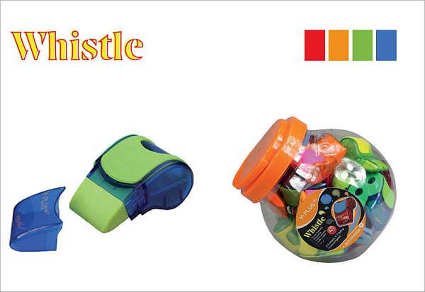 Точилка 1 отв. Y-Plus WHISTLE 3в1. с контейнером , ластиком, ассорти , дисплей
