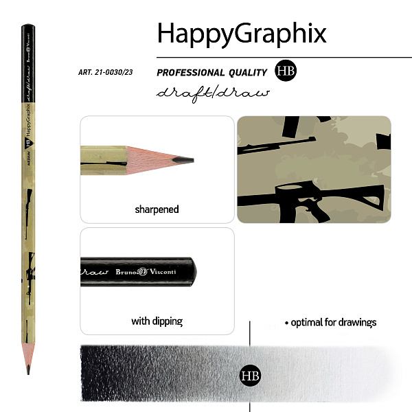 Карандаш ч/г НВ "Happy Graphix" МИЛИТАРИ. ОРУЖИЕ 