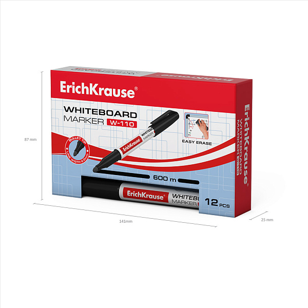 Маркер для доски ErichKrause® W-110, цвет чернил черный (в коробке )