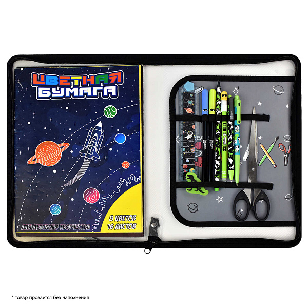 Папка для уроков труда пластиковая арт. / 12 ГЭЛЭКСИ (полипропилен, формат А4, 22.8x32.8 см, 1 отделение (-я), молния, внутренний разделитель с эластичными держателями для канцелярских принадлежн