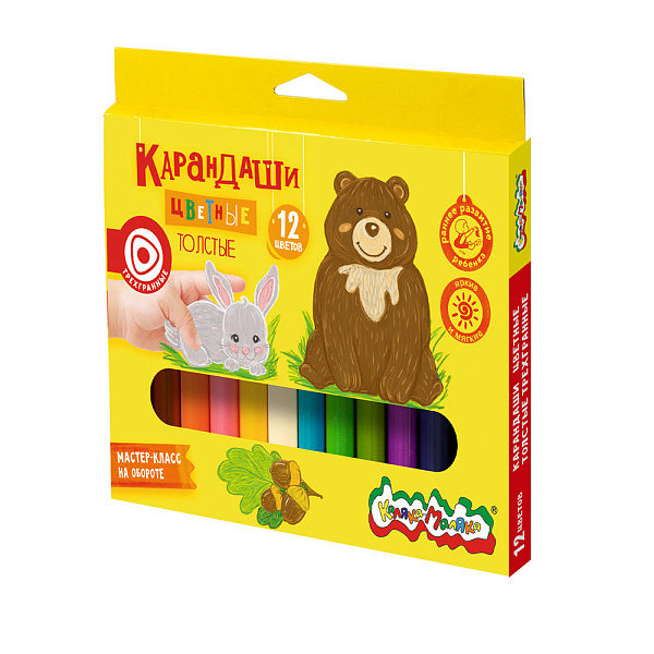 Карандаши 12 цв. "Каляка-Маляка" утолщенные укороченные, деревян., трехгран., карт.уп.