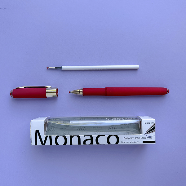 НАБОР: РУЧКА "MONACO" ШАРИКОВАЯ 0.5 ММ, СИНЯЯ (красный корпус) С ДОПОЛНИТЕЛЬНЫМ СТЕРЖНЕМ (10702070/100224/3059312,КИТАЙ)