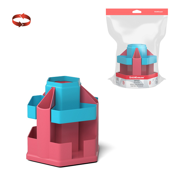 Подставка настольная вращающаяся пластиковая ErichKrause® Office, Bubble Gum, розовая с голубой вста
