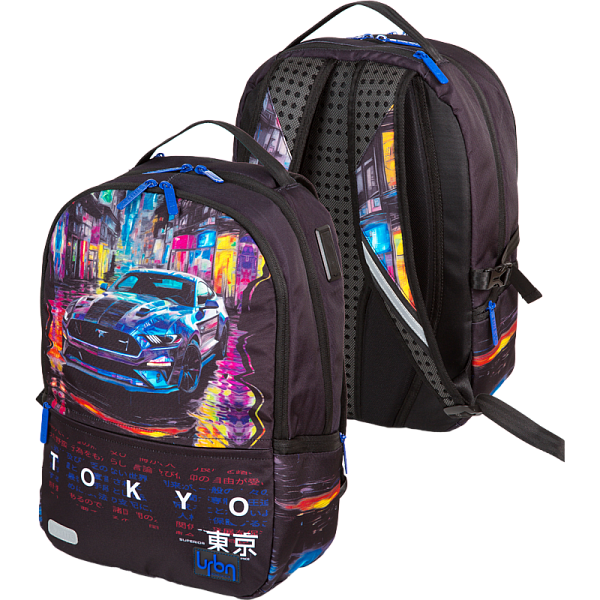 Рюкзак "deVENTE. Label. Tokyo Drift" подростковый 39x30x17 см (19 л) вес 750 г, эргономичная вентилируемая спинка и широкие вентилируемые S-образные регулируемые лямки, 2 отделения на молнии, уплотненные отделения для ноутбука до 15дюймов и книг, 1 п