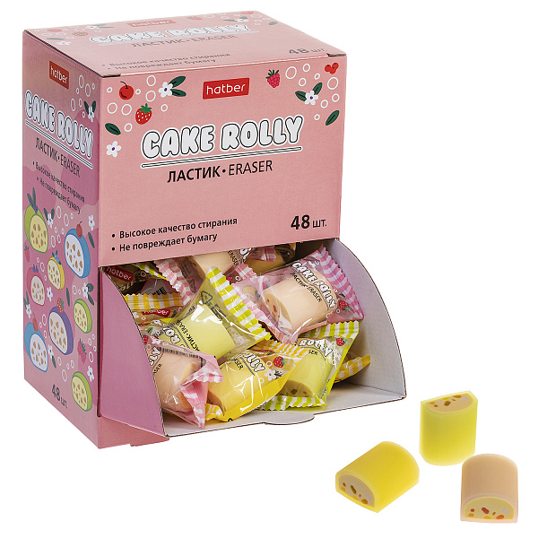 Ластик Hatber Cake Rolly/Рулетики PVC 48шт. в картонной Дисплей-витрине