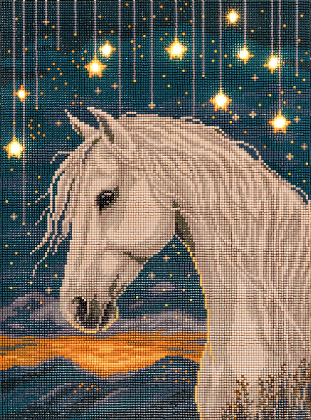 Алмазная мозаика 30*40 "ФРЕЯ" на подрамнике "Лунный конь" (со светодиодами)