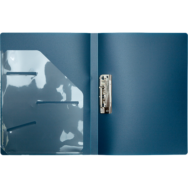 Папка с боковым прижимом "deVENTE. Герб" A4 (235x310x20 мм) 650 мкм, фактура "песок" выборочный лак, на 150 листов бумаги, внутренний карман 160 мкм, индивидуальная маркировка, темно-синяя