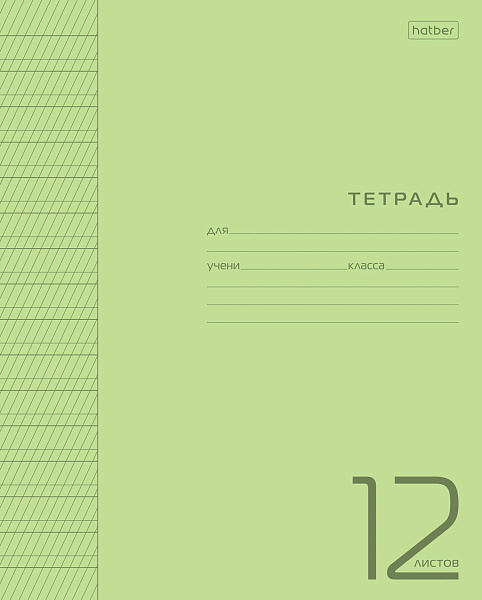 Тетрадь 12 листов в частую косую линию Пластиковая обложка Зеленая 65г/кв.м  на скобе   