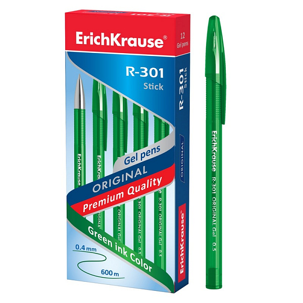 Ручка гелевая 0,5 мм ErichKrause® R-301 "ORIGINAL Gel" ЗЕЛЕНАЯ