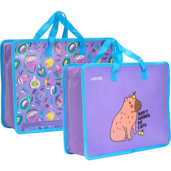 Папка для тетрадей, ИЗО и технологии "deVENTE. Capybara" A4 с ручками, с расширением 10 см, 400 мкм, на молнии сверху, пластик 400 мкм, в пластиковом пакете 