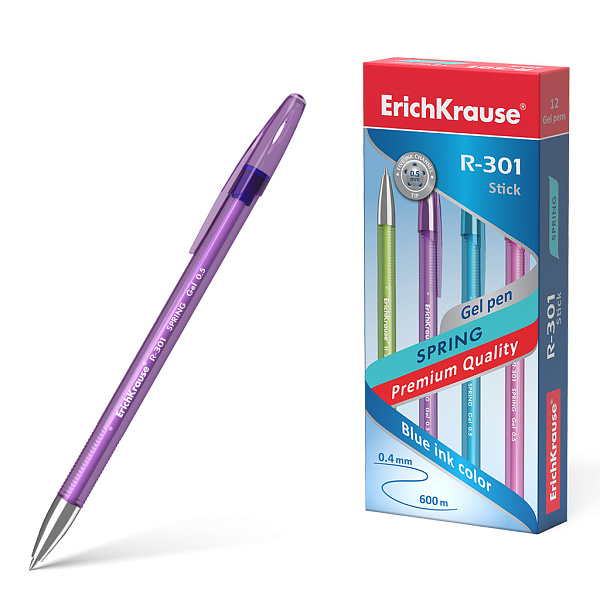 Ручка гелевая 0,5 мм ErichKrause® R-301 Spring Gel Stick СИНЯЯ, 