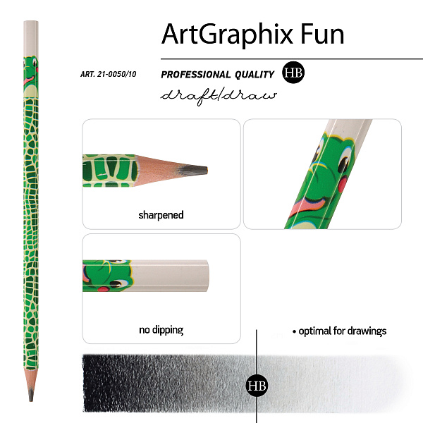 КАРАНДАШ ЧЕРНОГРАФИТОВЫЙ "ArtGraphix. Fun. Крокодил" НВ (пластиковый корпус) (10129060/310719/0019114,КИТАЙ)