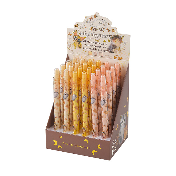 Маркер-текстовыделитель "LOVE ME", 3-И ЗОЛОТЫХ ЦВЕТА, ГЛИТТЕР, В ДИСПЛЕЕ