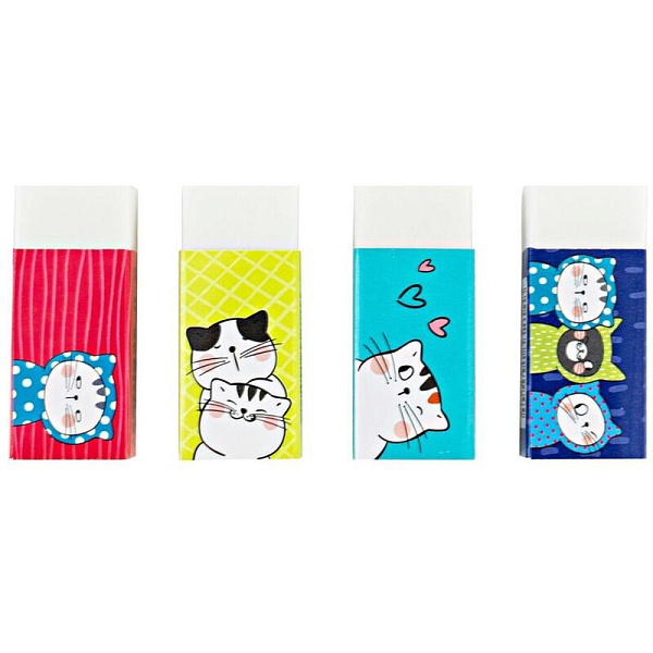 Ластик M&G So Many Cats, прямоугольный, 43x18x12 мм, ПВХ, белый, уп ассорти