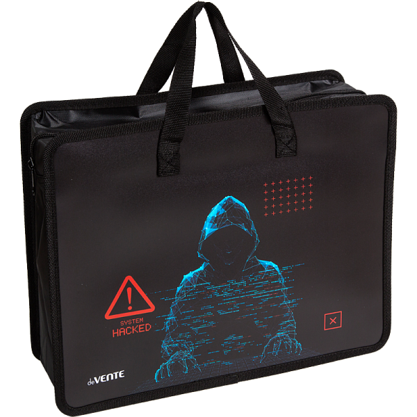 Папка для тетрадей, ИЗО и технологии "deVENTE Label. Hacker" A4 (33,5x26x10 см) с текстильным расширением 10 см, на молнии сверху, пластик 400 мкм, текстильные ручки, в пластиковом пакете