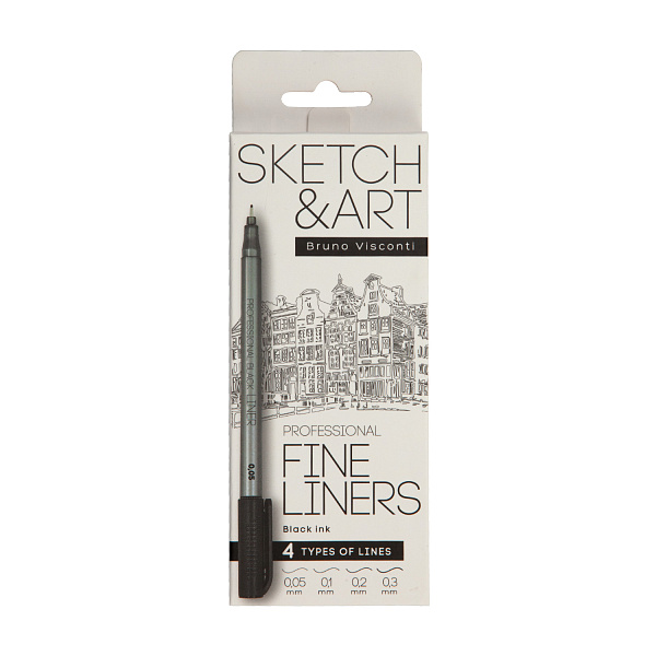 Набор линеров "SKETCH&ART" ТОНКИХ ЧЕРНОГО ЦВЕТА, 4 ШТ.
