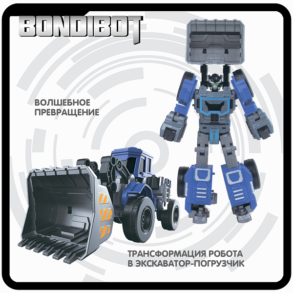 Трансформер 2в1 BONDIBOT Bondibon робот-строит. техника, экскаватор-погрузчик, цвет синий, ВОХ 23,5х26,5х8 см.