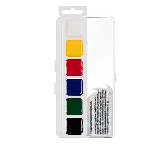 Акварель 6 цветов "ШколаСад" без кисти, медовые, пластиковый пенал с европодвесом