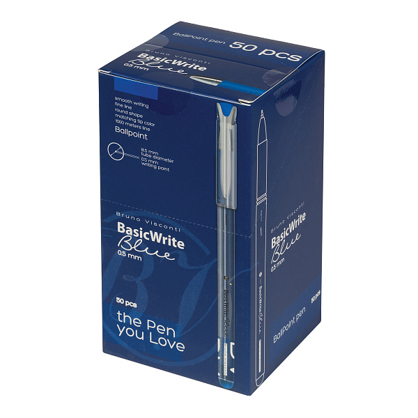 Ручка шариковая 0,5 мм Bruno Visconti "BasicWrite"  СИНЯЯ