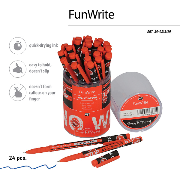 Ручка шариковая 0,5 мм "FunWrite. Keep Away. Stop" СИНЯЯ 