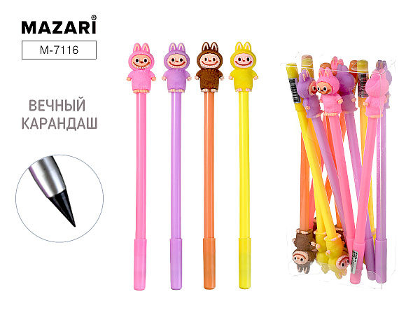 Карандаш вечный "Зубастик", 4 цвета корпуса в ассортименте, ПВХ-упаковка