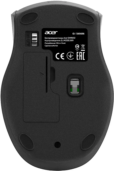 Мышь Acer OMR032 черный/красный оптич. 1600dpi беспров. USB 4but 