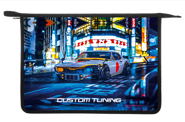 Папка для тетрадей А4 молнии сверху Hatber 1 отд. 245х340х40мм "Ночной дрифт" Пластиковая  в индив.упак.