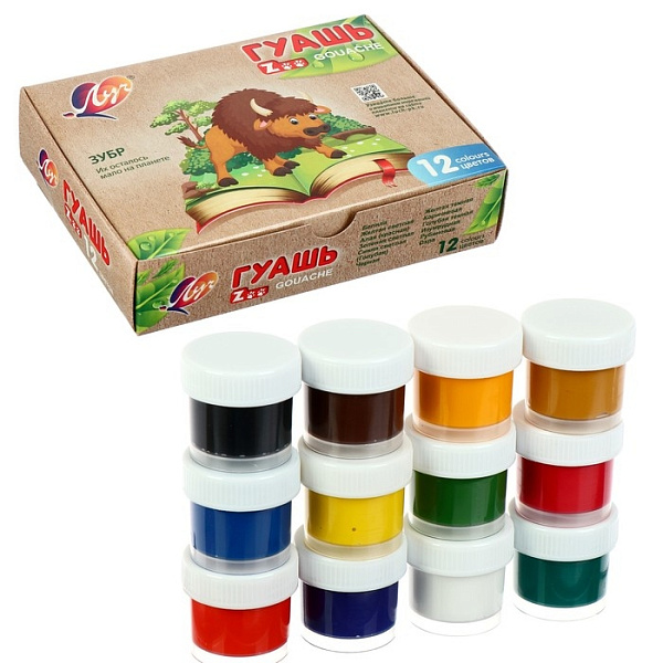 Гуашь 12 цветов по 15 мл. "ZOO"