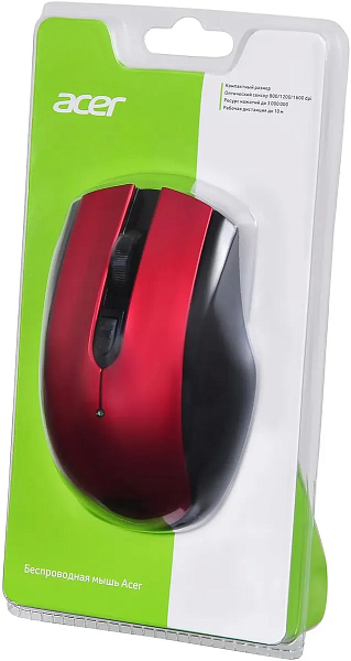 Мышь Acer OMR032 черный/красный оптич. 1600dpi беспров. USB 4but 