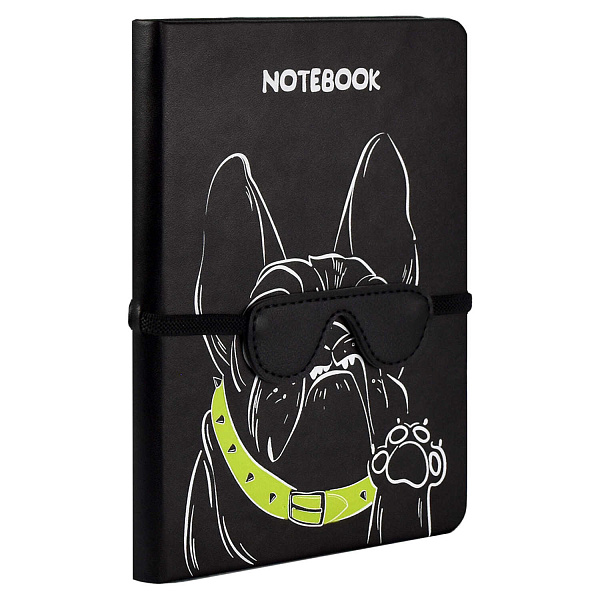 Записная книжка А6+ 120 л. "БУЛЬДОГ " (кожзам:  126x174 мм, тв. переплёт, материал обложки: искусственная кожа "Плонже"; способ крепления блока: ниткошвейный; декор: аппликация из искусстве