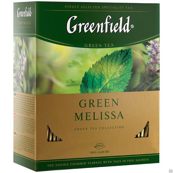 Чай Гринфилд "Green Melissa", зеленый, 100 фольг. пакетиков