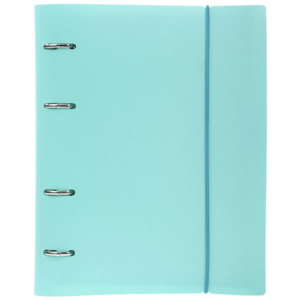 Тетрадь на кольцах А5 120 листов в клетку Пластиковая обложка с высечкой под кольца на резинке КАНВА Бирюза  в индив.упак.