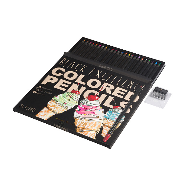 КАРАНДАШИ ЦВЕТНЫЕ ПЛАСТИКОВЫЕ  "Black Excellence" С ТОЧИЛКОЙ, 24 ЦВЕТА, 4 ВИДА (10702070/190723/3294953,КИТАЙ)