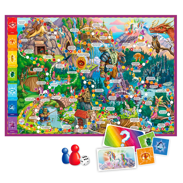 Игра настольная (ходилка) с викториной. Волшебный мир единорогов. 59,5х42 см. ГЕОДОМ