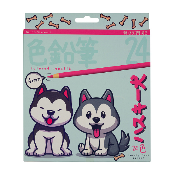 Карандаши 24 цв. "KAWAII ANIMALS" 4,0 ММ, пластиковые 4 ВИДА